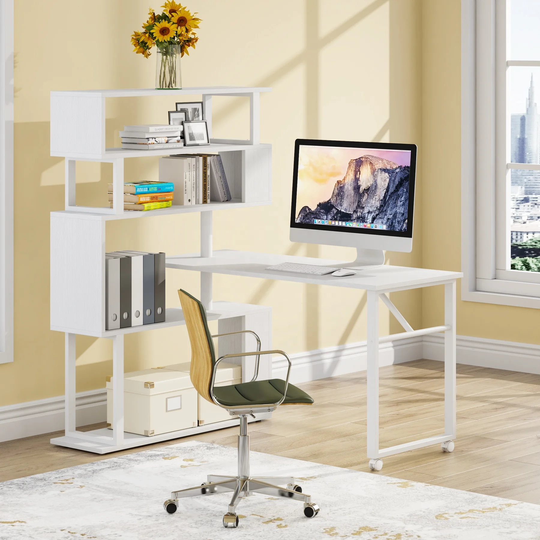 Tribesigns Metal Frame L shaped Writing Study Table Large Corner Workstation Wood Computer Laptop Desk for Home Office