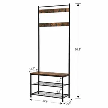 Entryway Coat Rack with Shoe Bench 3-in-1 Hall Tree Storage Bench Metal Frame with Adjustable Foot Pad