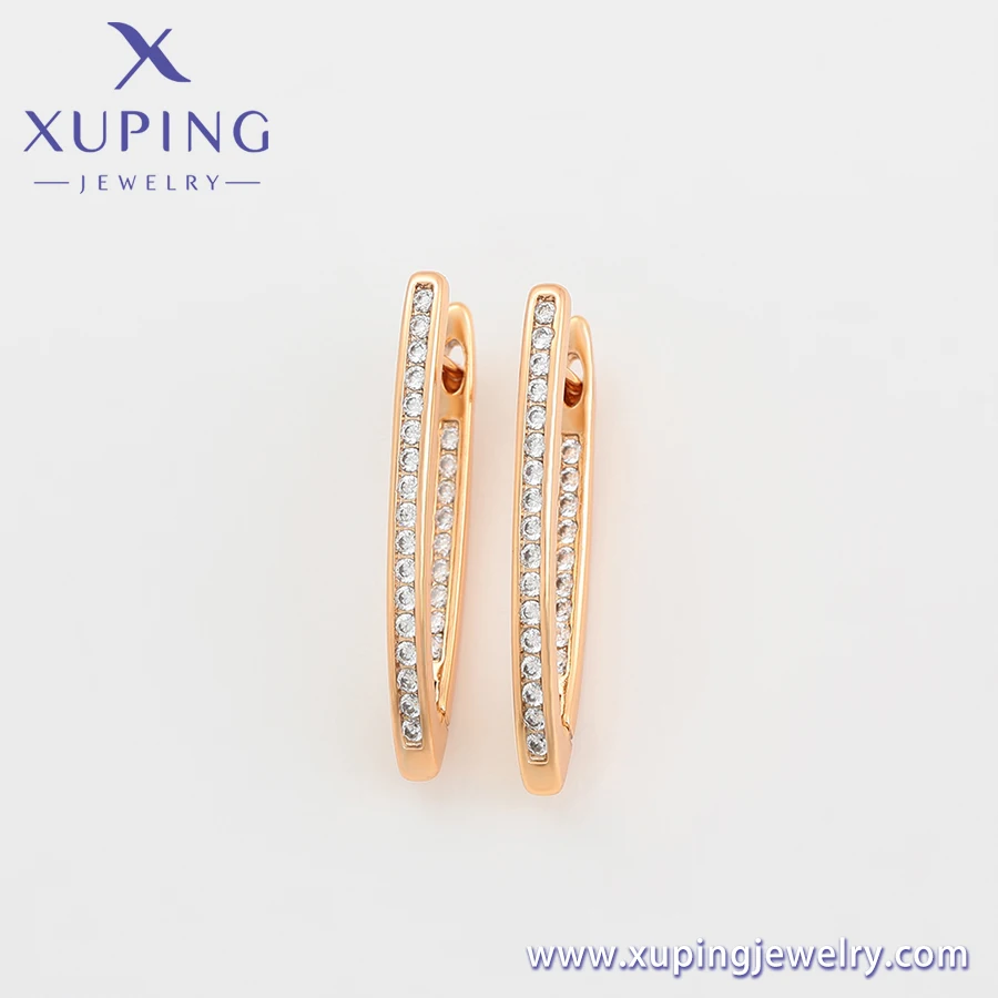 A00902044 XUPING jewelry Free sample Fashion jewelry 18K gold color Geometric V-shaped ear buckle copper zircon hoop earrings