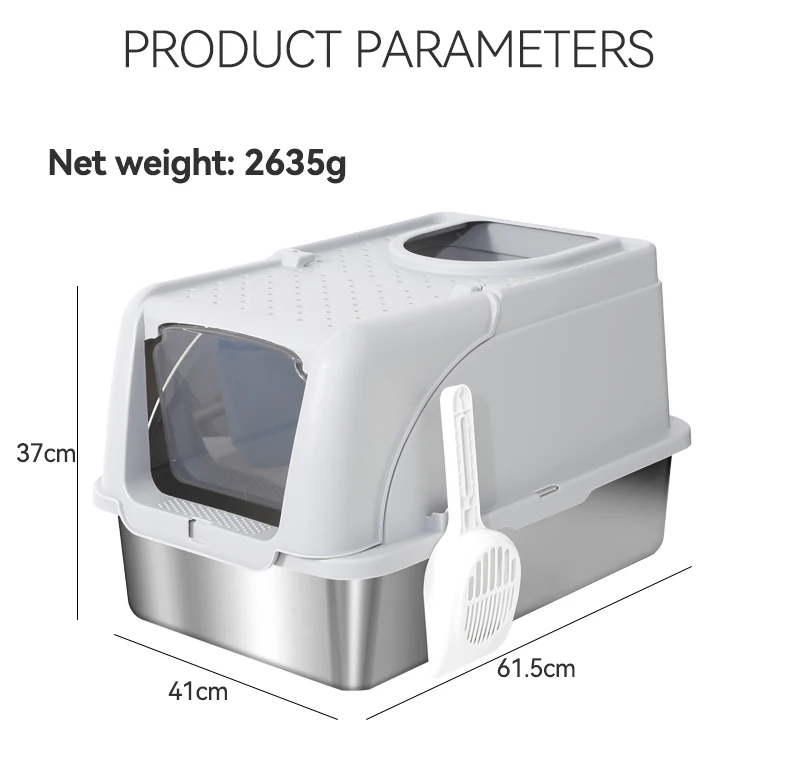 New Super Large Space Stainless Steel Cat Litter Box Fully Enclosed Open 2-in-1 High Fence Cat Litter Box Pet Products manufacture