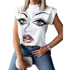 Summer Shirt Summer Women's Summer Simple Stand Collar Lips Print Ladies Shirt Top