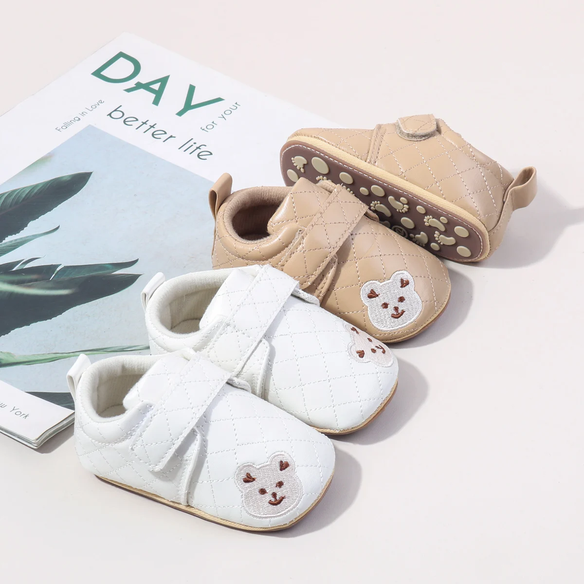 Cute Bear Design Soft PU Leather Toddler Baby Newborn Boys Shoes factory