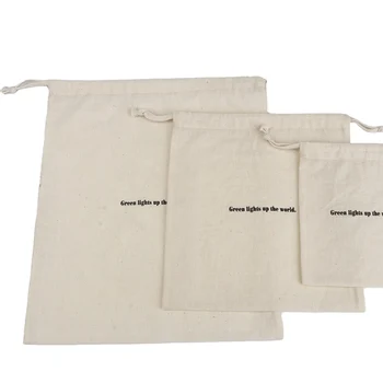 Custom Logo Silk Screen Print Organic Cotton Muslin Bags Double Shopping Pouch Canvas Drawstring bag dust bag for handbag shoe