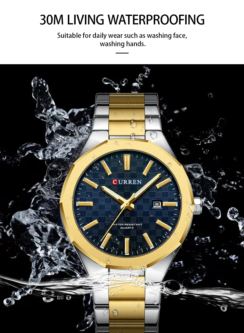 CURREN 8477 Business Luxury Men's Quartz Watch with Luminous Hands Stainless Steel Fashion Clock with Date Waterproof Wristwatch