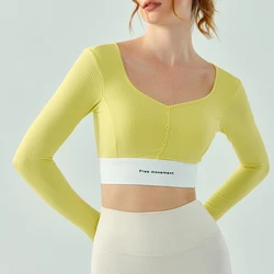 2023 Popular Fall Spring Slim Fitness Wear Yoga Women's Tshirt Long Sleeve Ribbed Running Shirt Athletic Gym Workout Top wear