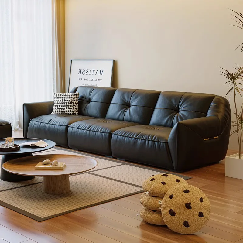Living Room Sofa Set Modern Cream style Straight Row Genuine Leather Sofa Italian Minimalist Light Luxury Furniture Sofa