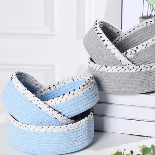 HUAYI   Woven handmade Cotton Rope Laundry Basket Storage Basket