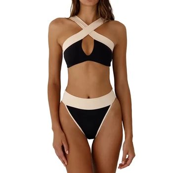 Racerback Bikini Swimsuit  Criss-Cross Front Swimwear Two Pieces Bathing Suit