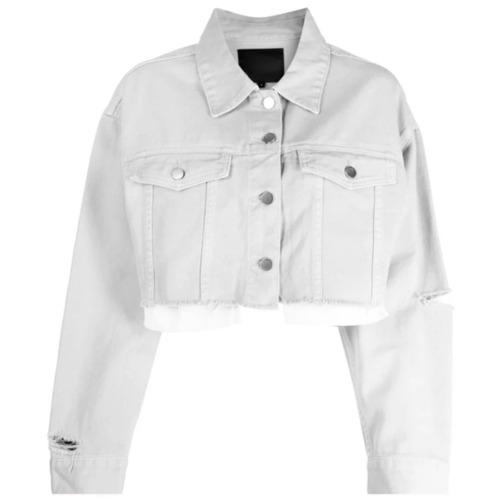 New Design Short Ripped Denim Jacket Stylish Washed Outerwear Casual Fitted Pink Purple Women Jeans Jacket supplier