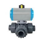 3 Pvc Pvc 3 Way Valve DN50 2 Inch 3 Way 12V 24V 220V AC PVC Plastic True Union Ball Valve With On Off Pneumatic Actuator