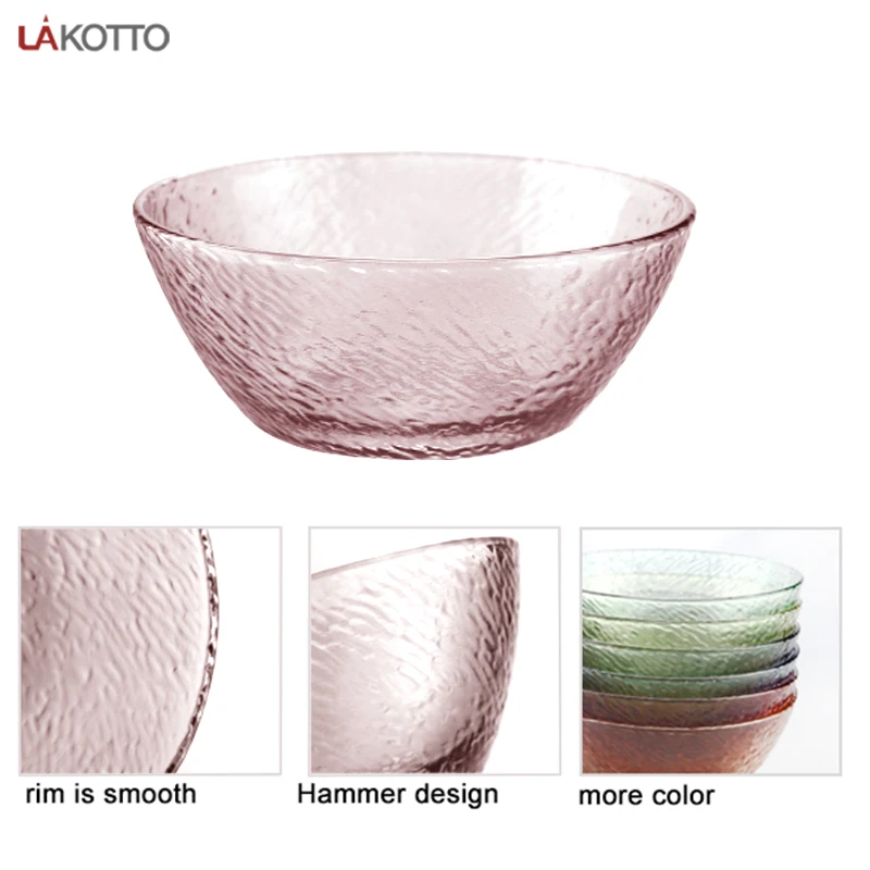 2022 New Glass Bowl More color Hammer design Smooth Rim For Ice Cream Fruit Sala Kitchen Supplies