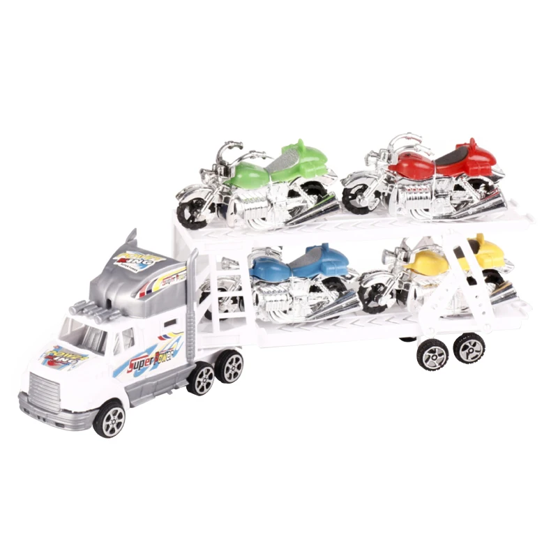 Promotional toy truck transport carrier car for kids with 4 pcs mini motorcycle plastic