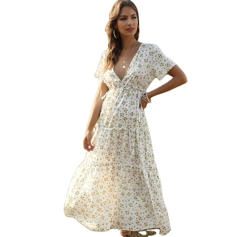 Jw-ropa Bohemia Para Mujer,Vestidos Florales Con Volantes,Vestido Elegante  Informal Sexy De Manga Corta Para Playa - Buy Con Volantes De Cuello En V  Profundo Floral Falda Pastel,Vestido De Manga Corta,Mini Vestido Casual