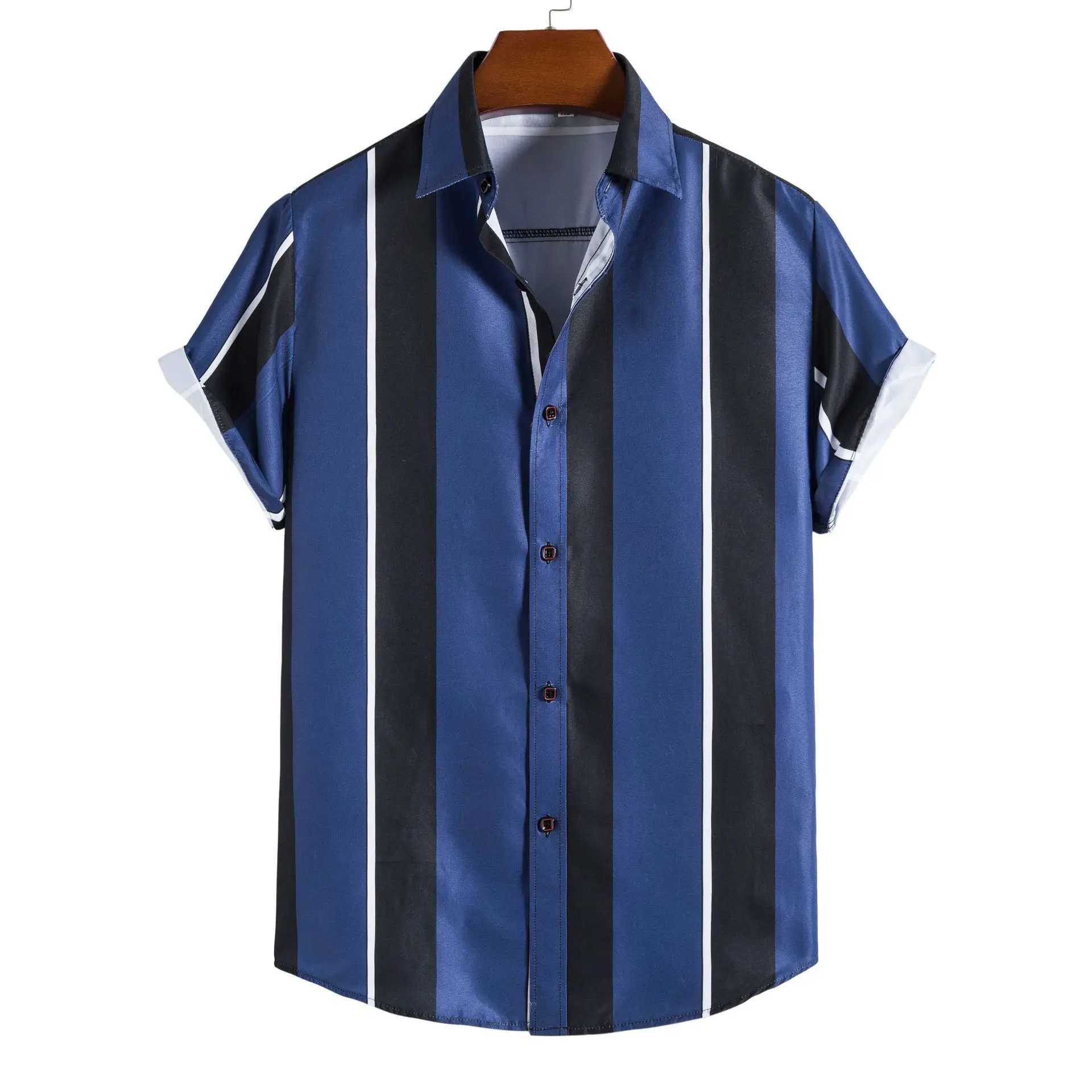  ZDFER - Camisas de vestir para hombre, con estampado de rayas,  casual, solapa, un solo botonado, playa, vacaciones, al aire libre, camisa