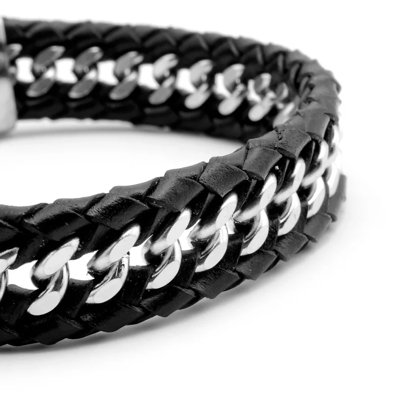 mens leather braided bracelet with magnetic clasp