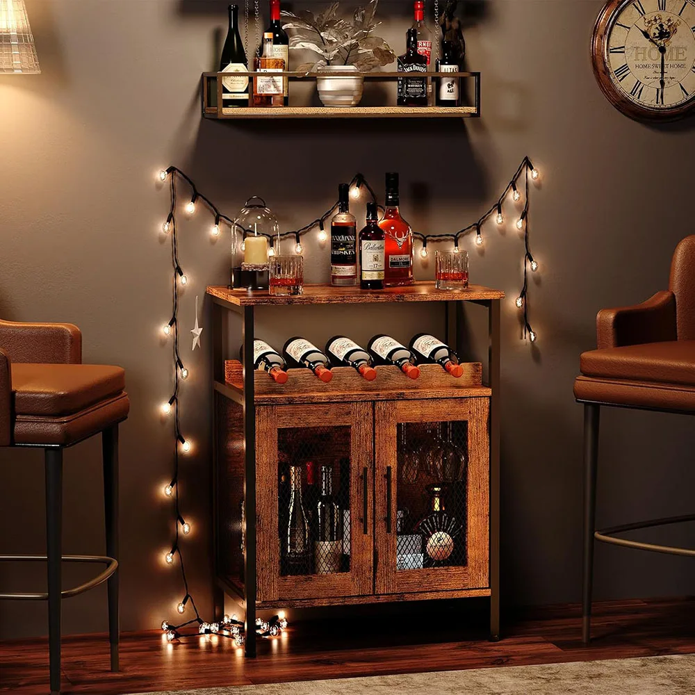 X-cosrack Rustic Brown Small Sideboard Buffet Cabinet Detachable Wine Coffee Bar Rack Glass Holder Patented Living Room Cabinets manufacture