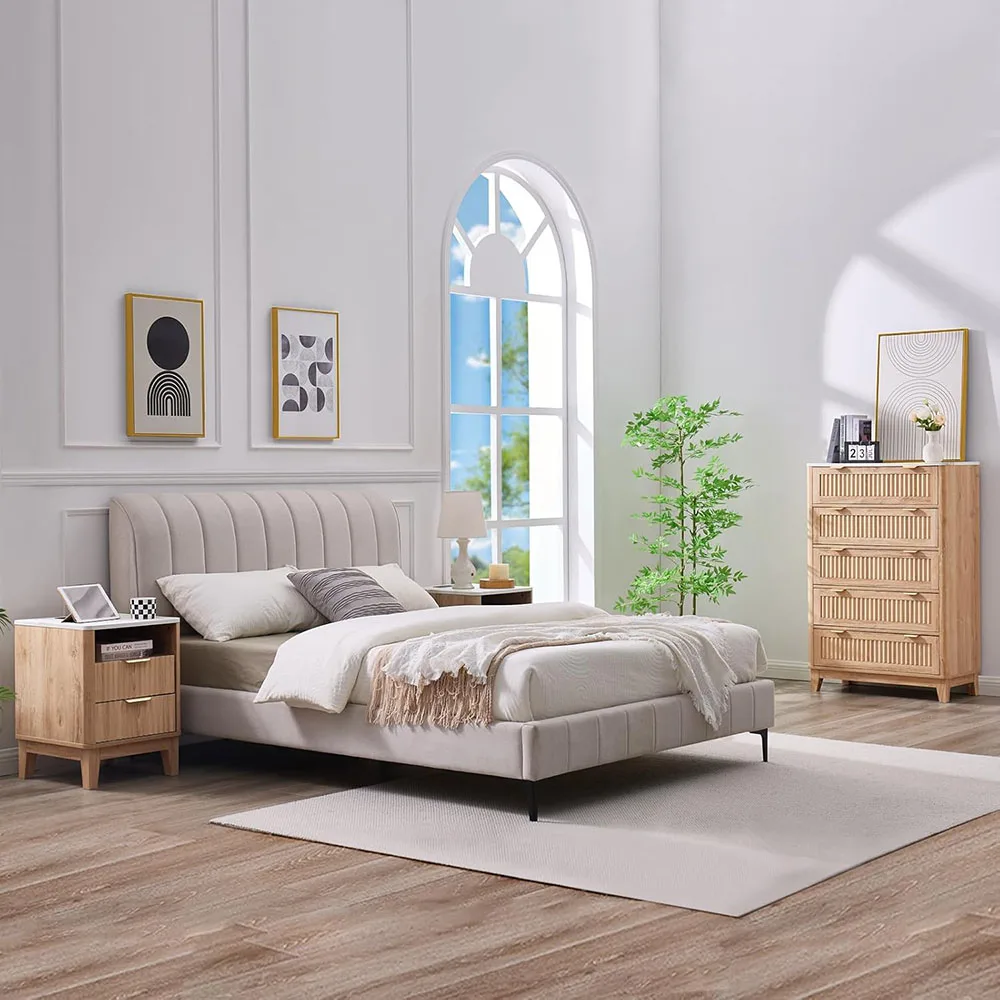 product modern 5 drawer fluted tall dresser with faux marble top oak wood and iron storage cabinet organizers for bedroom living room-5