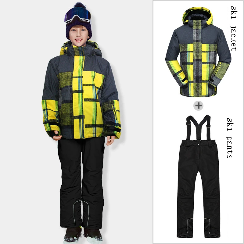 2022 New Kids Ski Set Boy Outdoor Snowboard Jacket Overalls Thickened