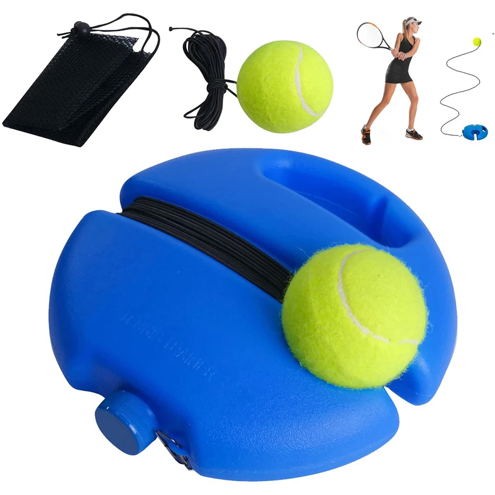 Complete Self-Study Tennis Practice Equipment Kit with Carry Bag Tennis Trainer Rebound Ball with 2 string balls for Solo Tennis Training Perfect Exercise For Adults and Kids Blue Rebounder Base 