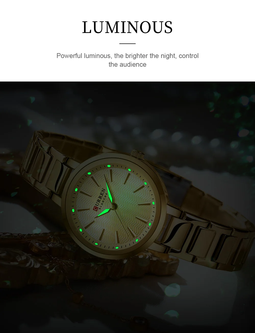 CURREN 9109 Luxury Fashion Luminous Hands Women Wristwatch Stainless Steel Strap Waterproof Watches Quartz Movement Top Watch