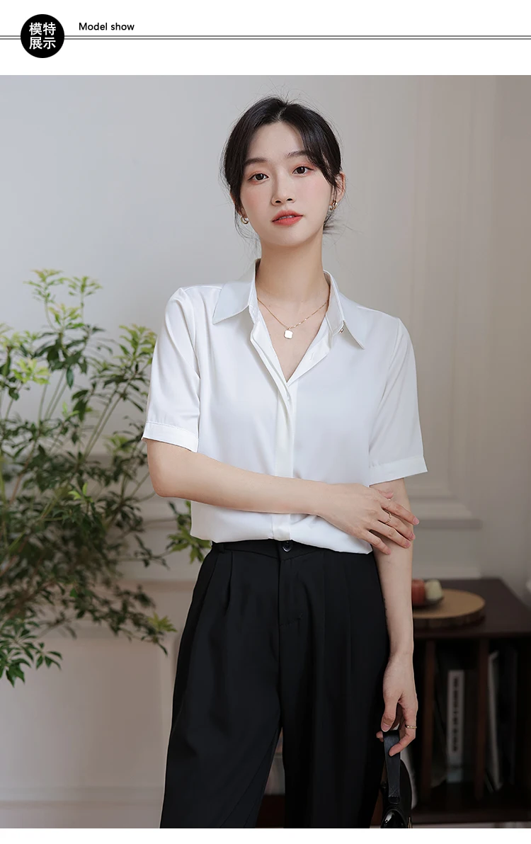 Summer Blouse Shirt For Women Fashion Short Sleeve V Neck Casual Office  Lady White Shirts Tops