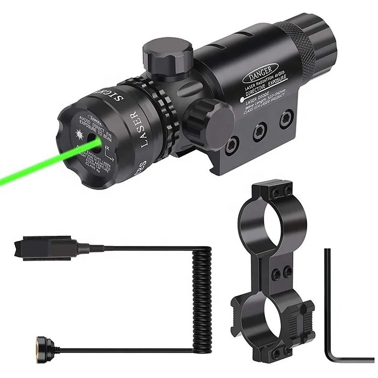 Tactical Green Laser Sight Rifle Dot Scope+Switch+Picatinny Rail+Barrel Mounts