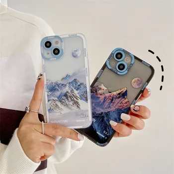 2022 INS Snow Mountain Sunset Phone Case Apple IPhone11Pro Max Soft TPU Phone Cover Soft Shockproof Bumper Clear Cover