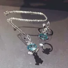 Ring Hand 18K Gold Plated Aquamarine Zircon Rabbit Open Ring Can Be Worn By The Fleshy Hand