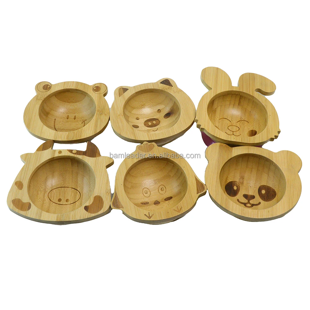 Baby Feeding Set Serving Platter Plate Trays Spoon Fork Bowl Bib Tableware for Kids Bamboo Children Animal Silicone Plate Set