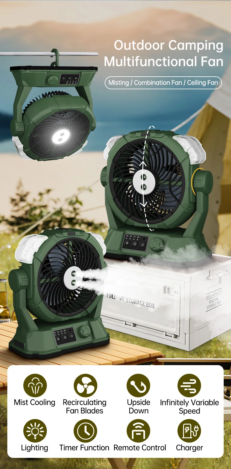 Rechargeable Fan, Portable, LED - detail 4