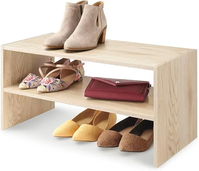 product solid wood 2 layer stackable shoe rack modern design home furniture storage organizer for shoes at entrance-7