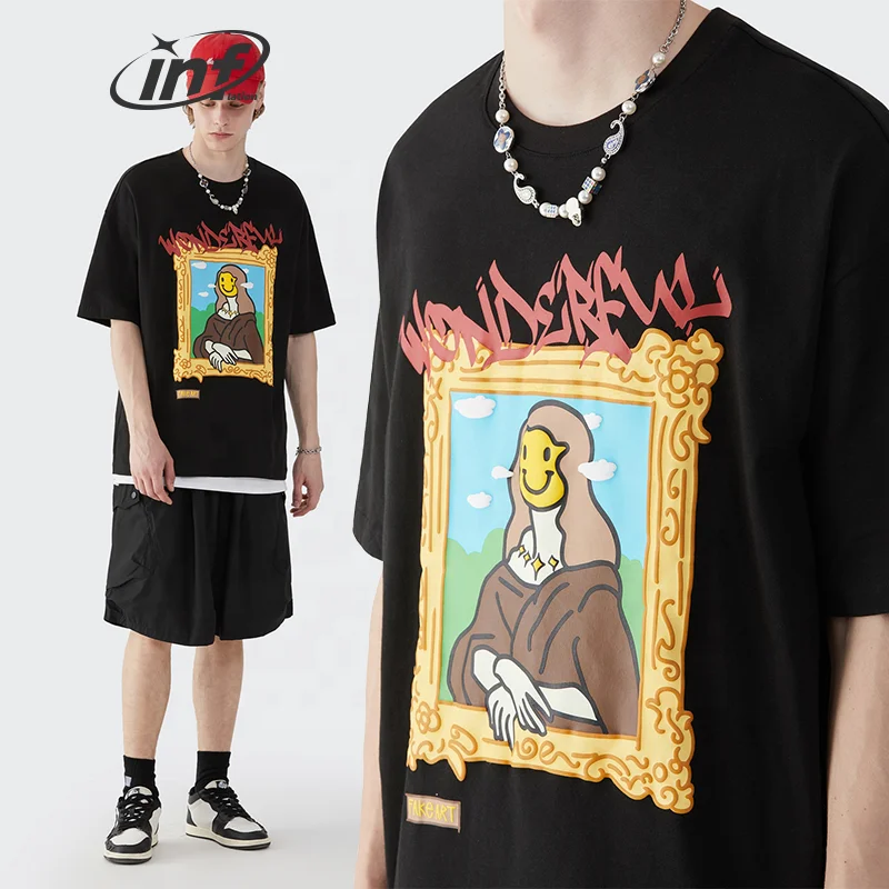 INF OEM Puff Print Oversized T-shirts Couple Streetwear Round Neck Cotton Customized Tees Tshirt