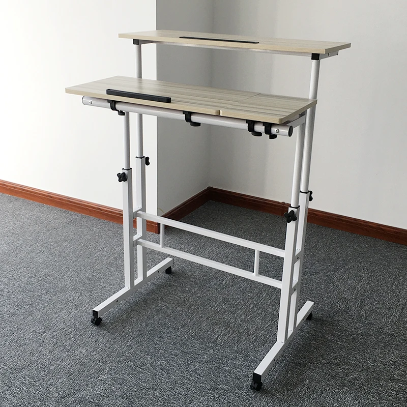 Home Use White Height Adjust Standing Up Table With Wheels And Coffee Table