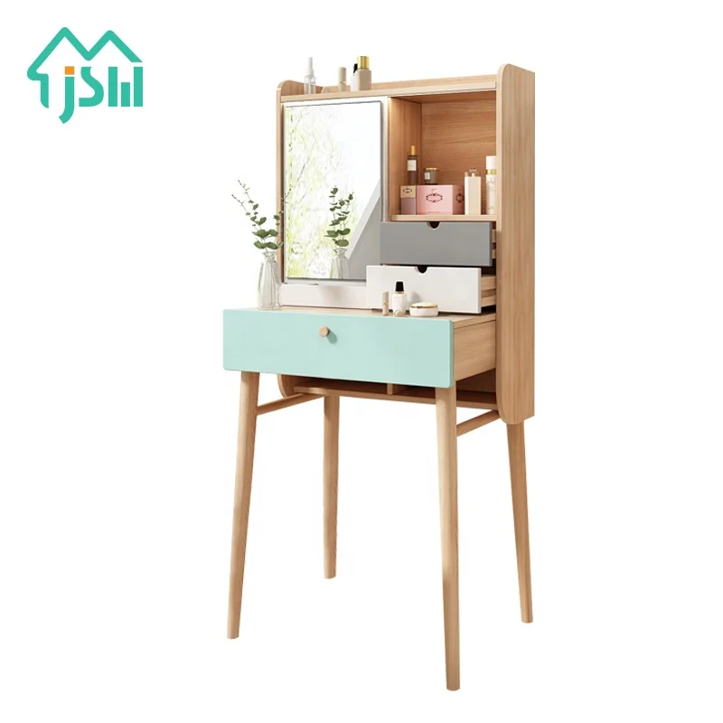 Wholesale Cheap Price Furniture Cosmetics Decoration Storage Wood Nordic Mirrored Dressing Table