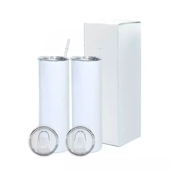 White Sublimation blanks 20Oz 30oz Stainless Steel Double Wall skinny straight Tumblers with lid