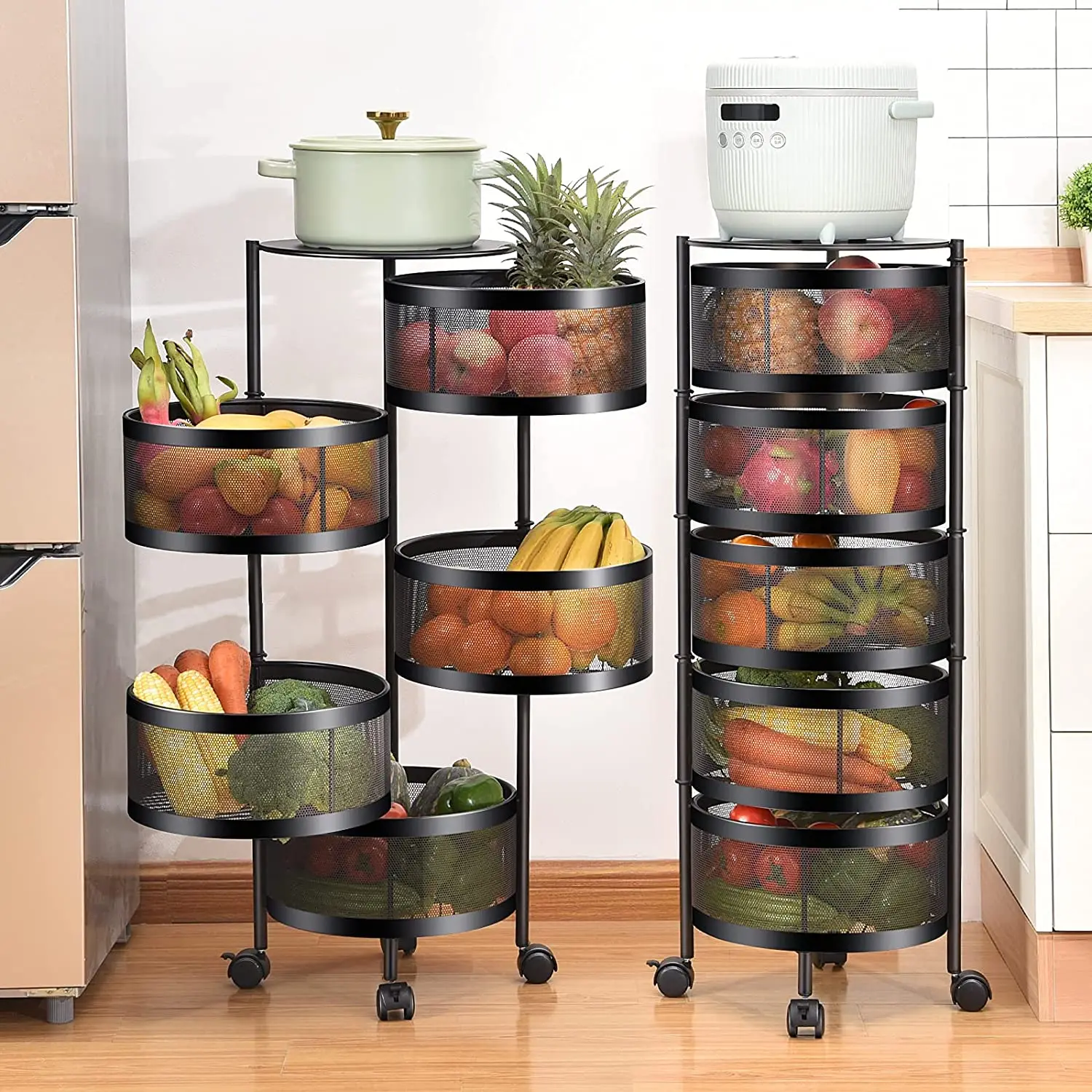 kitchen accessories 3 4 5 tiers storage trolley cart with handle wheels food storage  container
