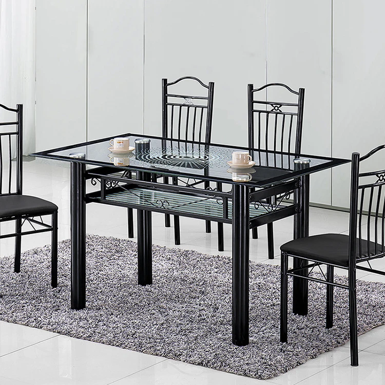French Style Black Contemporary Designer Dining Room Furniture Classic Modern Nordic Glass Dining Table Set With 4 Chairs