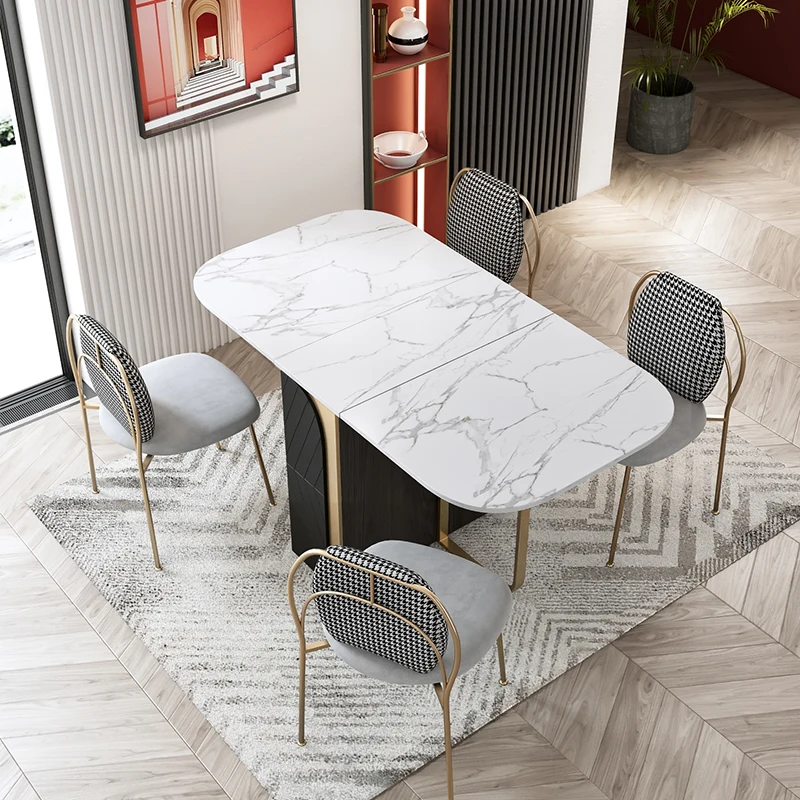 Multifunctional Foldable Storage Marbling Top Luxury Dinner Table  Chair Dining Room Furniture