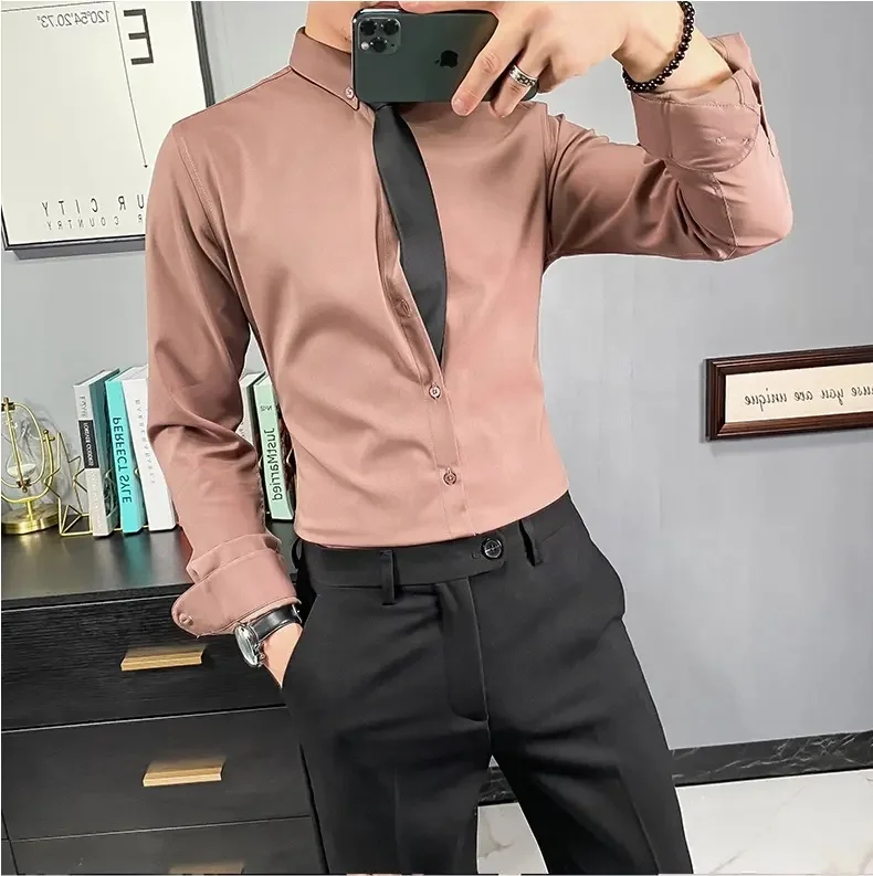 men's long-sleeved shirt high-grade business casual hot male Youth solid color shirts wholesale cardigan blouse top