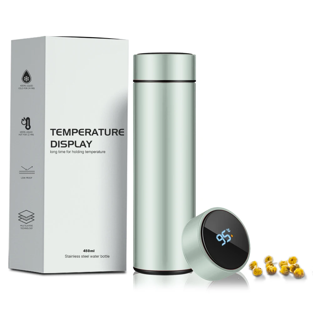 Customized Double Vacuum Insulation 500ml Tumbler Stainless Steel Smart Water Bottle with LED Temperature Display