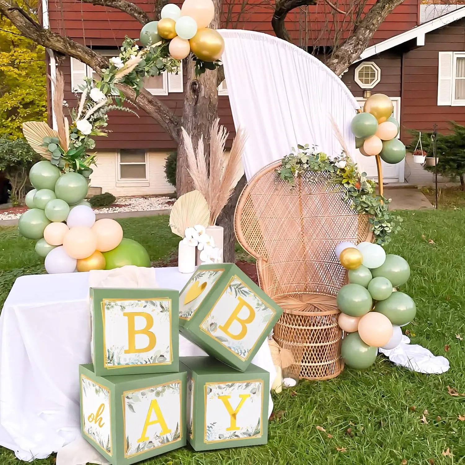 4Pcs Set New Arrivals Factory Green Baby Boxes With Letters Balloons For Birthday Accessories
