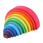 Game Learning Game Family Building Blocks Educational Large Rainbow Stacking Wooden Toy