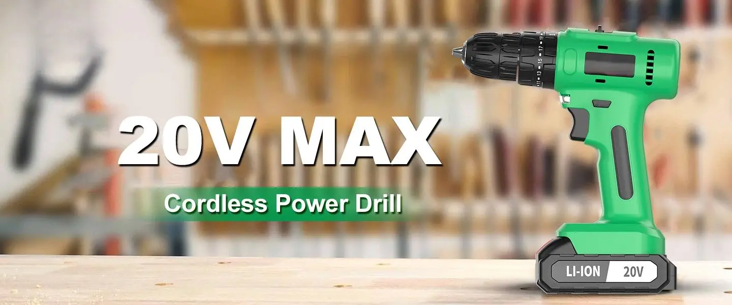 20V Cordless Impact Drill, Electric Screwdriver for Drilling