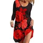 Long Sleeve Dress Women's Casual Long Sleeve Dress Empire Waist Printed Loose Dress With Pocket Ladies Dress