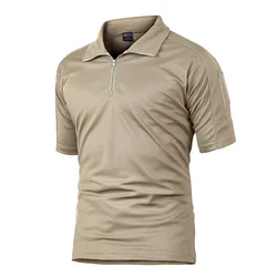 Wholesale Men's Outdoor Short Sleeve 100%Polyester  Polo Shirts Hiking Breathable Mesh Golf T-Shirts Tactical Tops