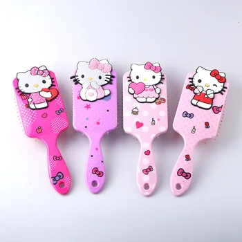 Pink Purple Hiar Brush Kawaii Sanrion Characters Hello Cat Kitty Air Bag Comb Hallokitty Make up Accessories