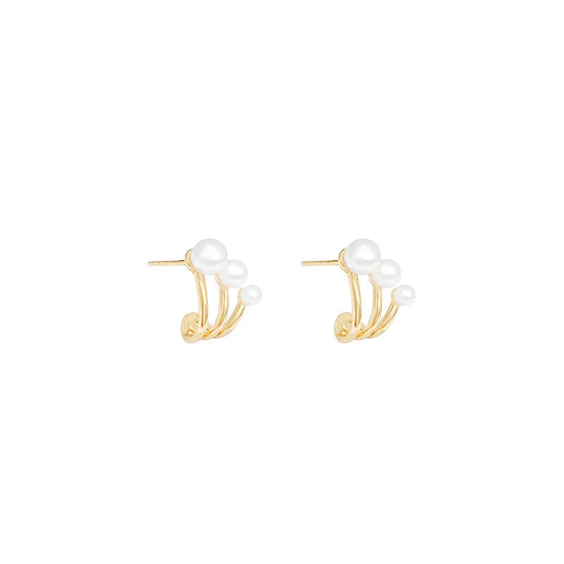 Curved Hook Pearl Earrings New Fashion Niche Trendy Earrings Silver Needle Light Luxury Earrings For Women