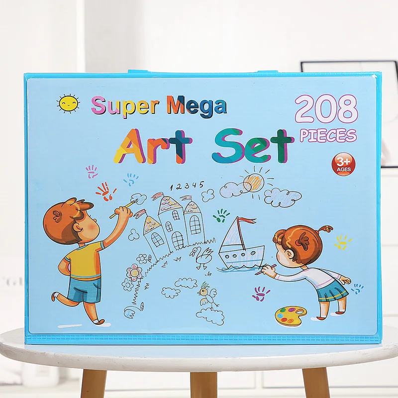 Custom Non-Toxic Plastic Kids Painting Drawing Art Set Coloring Book Stationery Set with Easel for Kids