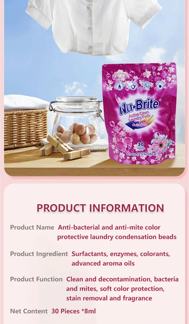 Nu Brite Laundry Detergent Disposable Floral Jasmine Scented Gel Pods Washing Beads Pods manufacture