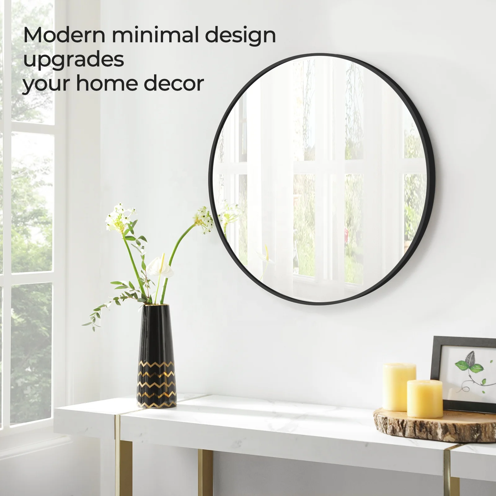 SONGMICS  wholesale Decorative round mirror aluminum alloy frame wall mirror for living room bathroom bedroom